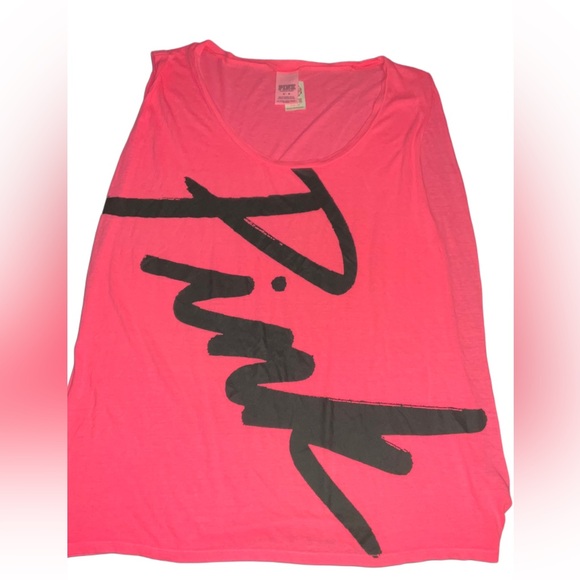 PINK Victoria's Secret Tops - PINK BY VS HOT PINK & BLACK MUSCLE SHIRT OPEN SIDES SZ M OVERSIZED